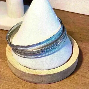 Silver Tone Bangle Set of 3 Sparkly 8 inches